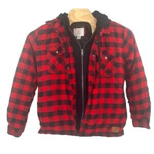 Cloudveil Quilted Flannel Hooded Jacket Buffalo Plaid Red Mens Medium